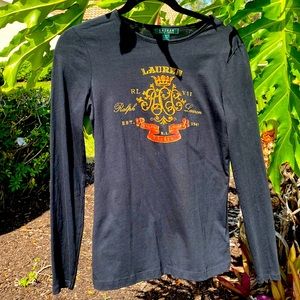 COPY - Ralph Lauren Black Long Sleeve Size Small With Gold Decorative Emblem